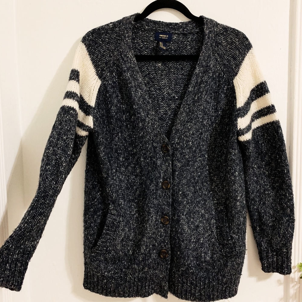 Varsity Striped Cardigan with Pockets